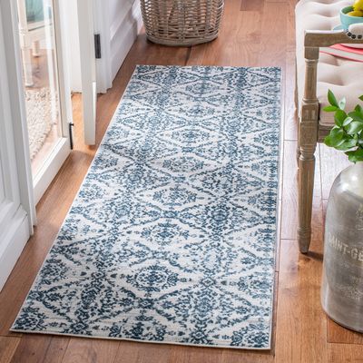 Martha Stewart x SAFAVIEH Area Rug Collection - 2'2" x 7' Runner, Navy & Ivory, Non-Shedding & Easy Cleaning, Ideal for Living Room, Bedroom, Office, Hallway (MSR0953N)