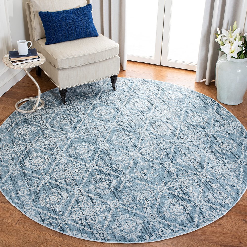 Martha Stewart x SAFAVIEH Area Rug Collection - 6'7" Round, Denim Blue & Ivory, Non-Shedding & Easy Cleaning, Ideal for Living Room, Bedroom, Office, Dining Space (MSR0953L)