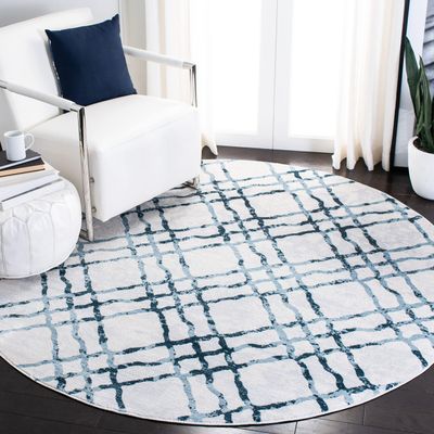 Martha Stewart x SAFAVIEH Area Rug Collection - 6'7" Round, Ivory & Turquoise Blue, Non-Shedding & Easy Cleaning, Ideal for Living Room, Bedroom, Office, Dining Space (MSR0957A)