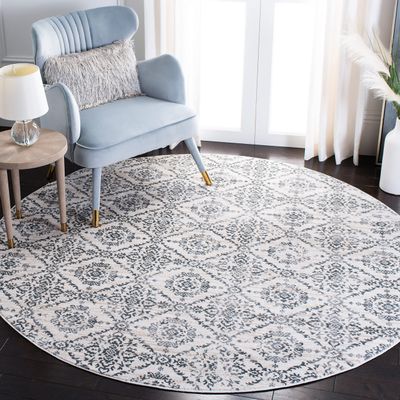 Martha Stewart x SAFAVIEH Area Rug Collection - 6'7" Round, Cream & Grey, Non-Shedding & Easy Cleaning, Ideal for Living Room, Bedroom, Office, Dining Space (MSR0953F)