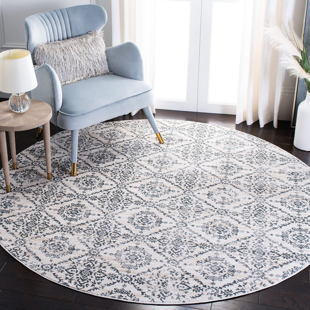 Martha Stewart x SAFAVIEH Area Rug Collection - 6'7" Round, Cream & Grey, Non-Shedding & Easy Cleaning, Ideal for Living Room, Bedroom, Office, Dining Space (MSR0953F)