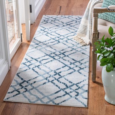 Martha Stewart x SAFAVIEH Area Rug Collection - 2'2" x 7' Runner, Ivory & Turquoise Blue, Non-Shedding & Easy Cleaning, Ideal for Living Room, Bedroom, Office, Hallway (MSR0957A)