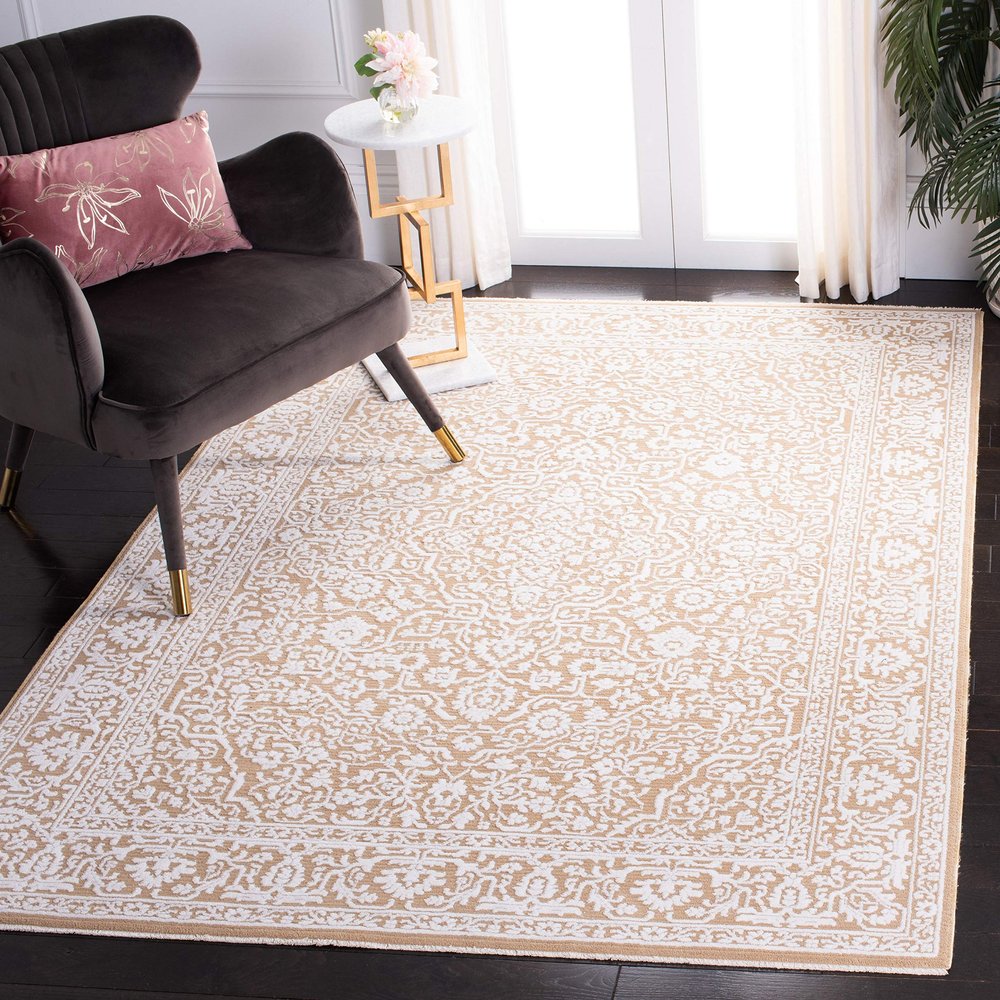 Martha Stewart x SAFAVIEH Area Rug Collection - 6'7" Square, Gold & Ivory, Non-Shedding & Easy Cleaning, Ideal for Living Room, Bedroom, Office, Dining Space (MSR8937B)
