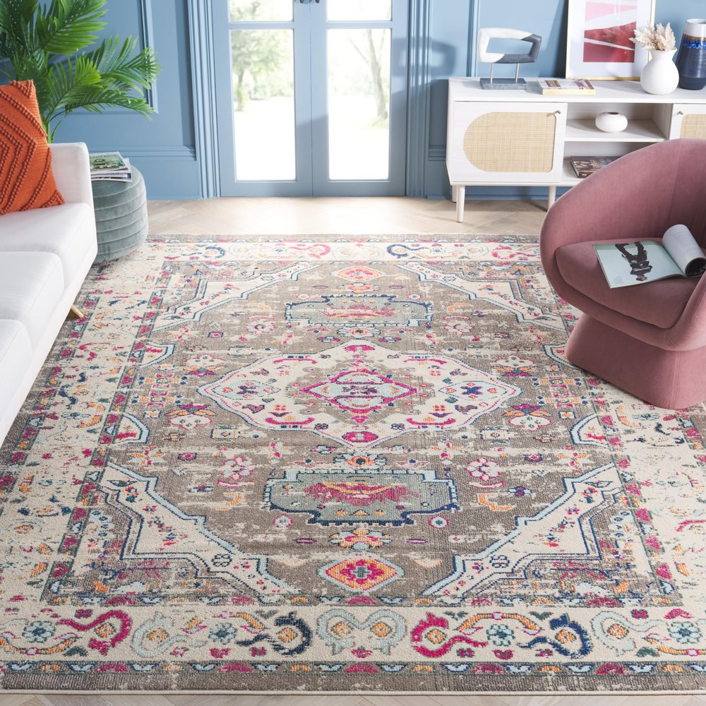 SAFAVIEH Area Rug 8x10 - Madison Collection - Large - Taupe & Ivory, Boho Chic Medallion Distressed Design, Non-Shedding & Easy Cleaning, Ideal for Living Room, Bedroom, Office, Dining Space (MAD468E)