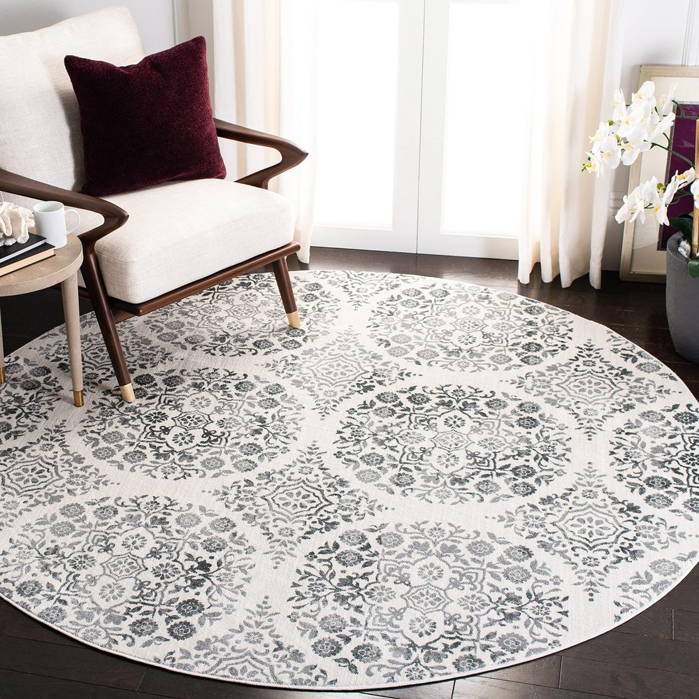 Martha Stewart x SAFAVIEH Area Rug Collection - 6'7" Round, Charcoal & Ivory, Non-Shedding & Easy Cleaning, Ideal for Living Room, Bedroom, Office, Dining Space (MSR0958H)