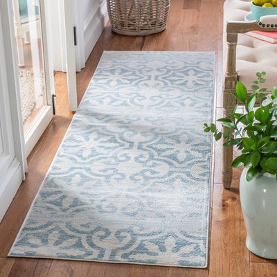 Martha Stewart x SAFAVIEH Area Rug Collection - 2'2" x 7' Runner, Turquoise Blue & Ivory, Non-Shedding & Easy Cleaning, Ideal for Living Room, Bedroom, Office, Hallway (MSR0956K)
