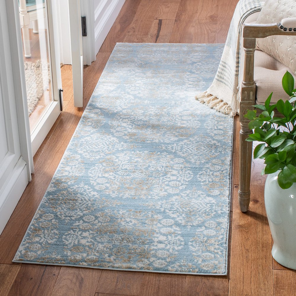 Martha Stewart x SAFAVIEH Area Rug Collection - 2'2" x 7' Runner, Denim Blue & Ivory, Non-Shedding & Easy Cleaning, Ideal for Living Room, Bedroom, Office, Hallway (MSR0958L)