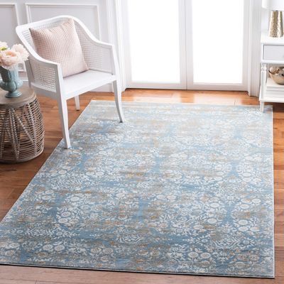 Martha Stewart x SAFAVIEH Area Rug Collection - 6'7" Square, Denim Blue & Ivory, Non-Shedding & Easy Cleaning, Ideal for Living Room, Bedroom, Office, Dining Space (MSR0958L)