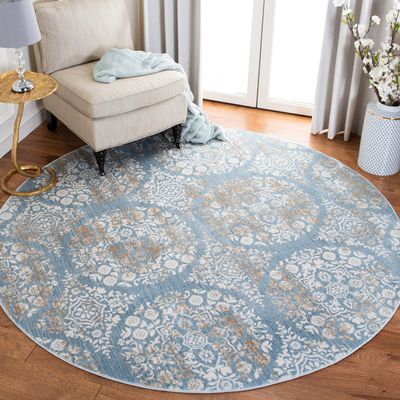 Martha Stewart x SAFAVIEH Area Rug Collection - 6'7" Round, Denim Blue & Ivory, Non-Shedding & Easy Cleaning, Ideal for Living Room, Bedroom, Office, Dining Space (MSR0958L)