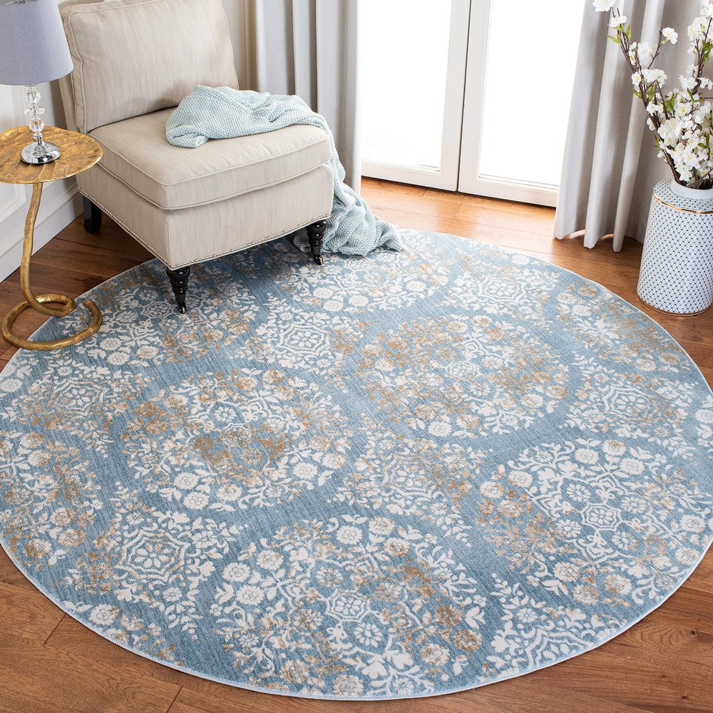 Martha Stewart x SAFAVIEH Area Rug Collection - 6'7" Round, Denim Blue & Ivory, Non-Shedding & Easy Cleaning, Ideal for Living Room, Bedroom, Office, Dining Space (MSR0958L)
