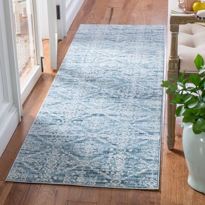 Martha Stewart x SAFAVIEH Area Rug Collection - 2'2" x 7' Runner, Denim Blue & Ivory, Non-Shedding & Easy Cleaning, Ideal for Living Room, Bedroom, Office, Hallway (MSR0953L)