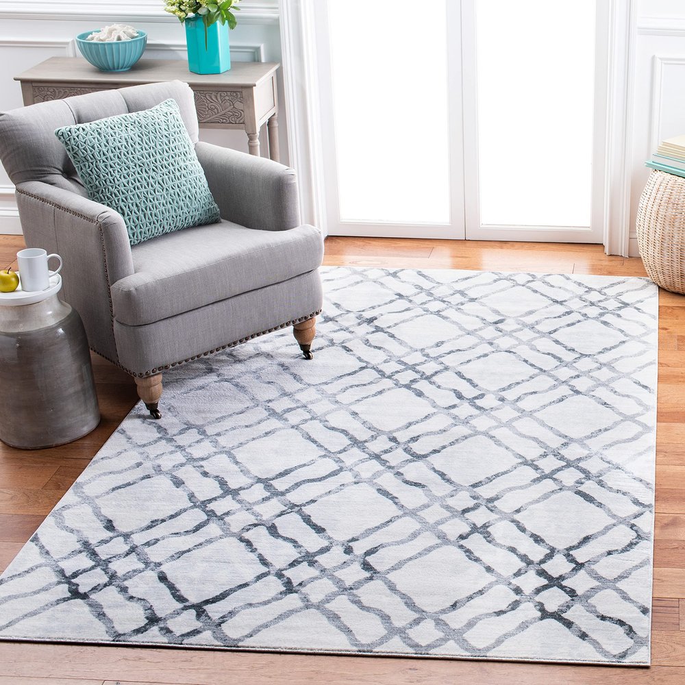 Martha Stewart x SAFAVIEH Area Rug Collection - 5'3" x 7'7", Ivory & Grey, Non-Shedding & Easy Cleaning, Ideal for Living Room, Bedroom, Office, Dining Space (MSR0957B)