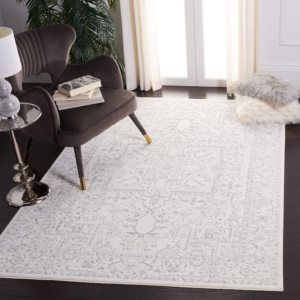 Martha Stewart x SAFAVIEH Area Rug Collection - 6'7" Square, Ivory & Light Grey, Non-Shedding & Easy Cleaning, Ideal for Living Room, Bedroom, Office, Dining Space (MSR8931B)