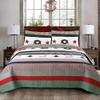 3 Piece Cabin Lodge Theme White Red Green Christmas Quilt Queen Size, Beautiful Star Tree Moose Pattern Whimsical Striped Rustic Bedding, Embroidered Reversible Stitched Warm Bedspread Set view 2
