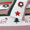 3 Piece Cabin Lodge Theme White Red Green Christmas Quilt Queen Size, Beautiful Star Tree Moose Pattern Whimsical Striped Rustic Bedding, Embroidered Reversible Stitched Warm Bedspread Set view 3