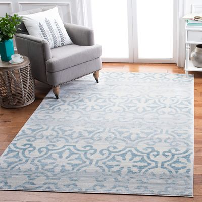 Martha Stewart x SAFAVIEH Area Rug Collection - 4' x 6', Turquoise Blue & Ivory, Non-Shedding & Easy Cleaning, Ideal for Living Room, Foyer, Bedroom, Accent Space (MSR0956K)