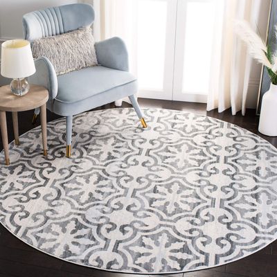 Martha Stewart x SAFAVIEH Area Rug Collection - 6'7" Round, Grey & Ivory, Non-Shedding & Easy Cleaning, Ideal for Living Room, Bedroom, Office, Dining Space (MSR0956F)