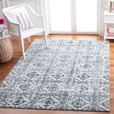 Martha Stewart x SAFAVIEH Area Rug Collection - 6'7" Square, Navy & Ivory, Non-Shedding & Easy Cleaning, Ideal for Living Room, Bedroom, Office, Dining Space (MSR0953N)