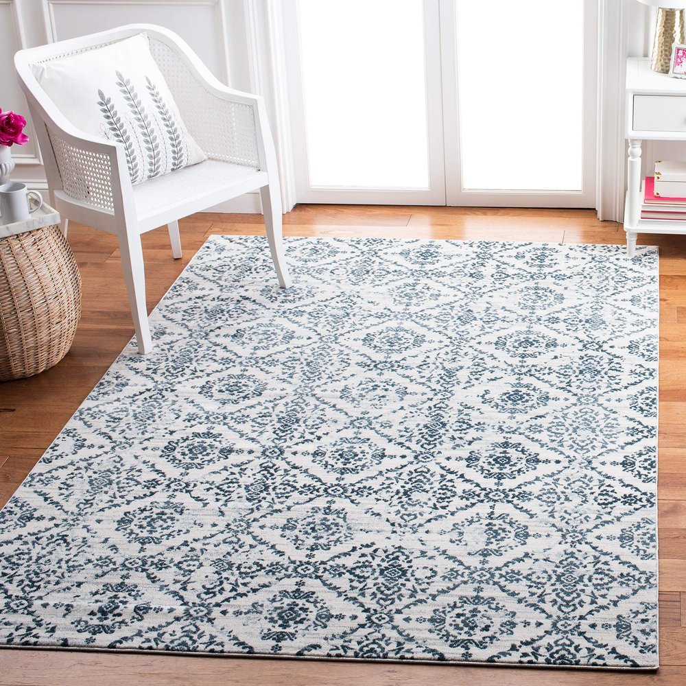 Martha Stewart x SAFAVIEH Area Rug Collection - 6'7" Square, Navy & Ivory, Non-Shedding & Easy Cleaning, Ideal for Living Room, Bedroom, Office, Dining Space (MSR0953N)