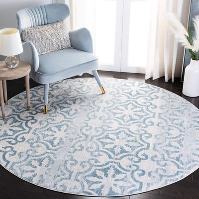 Martha Stewart x SAFAVIEH Area Rug Collection - 6'7" Round, Turquoise Blue & Ivory, Non-Shedding & Easy Cleaning, Ideal for Living Room, Bedroom, Office, Dining Space (MSR0956K)
