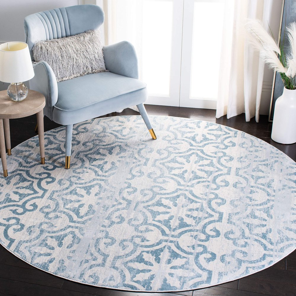 Martha Stewart x SAFAVIEH Area Rug Collection - 6'7" Round, Turquoise Blue & Ivory, Non-Shedding & Easy Cleaning, Ideal for Living Room, Bedroom, Office, Dining Space (MSR0956K)