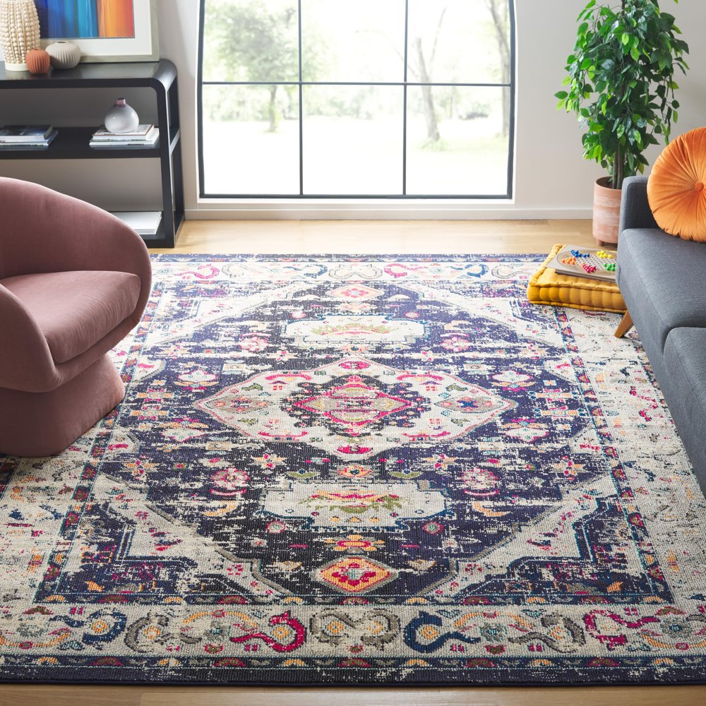 SAFAVIEH Area Rug 8x10 - Madison Collection - Large - Navy & Ivory, Boho Chic Medallion Distressed Design, Non-Shedding & Easy Cleaning, Ideal for Living Room, Bedroom, Office, Dining Space (MAD468N)