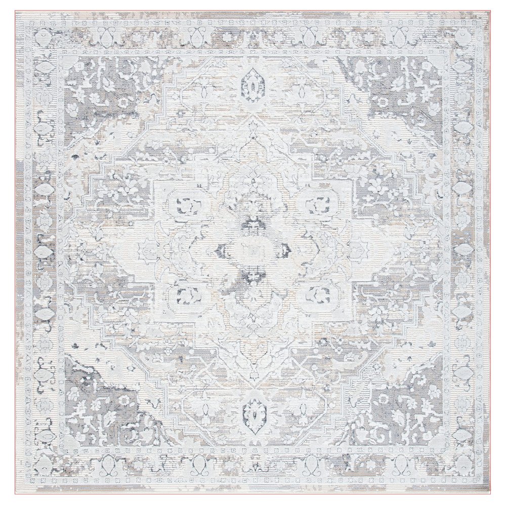Martha Stewart x SAFAVIEH Area Rug Collection - 6'7" Square, Grey & Beige, Non-Shedding & Easy Cleaning, Ideal for Living Room, Bedroom, Office, Dining Space (MSR8936B)