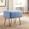 Premium Cabin Lodge Mink Faux Fur Ottoman Bench - 19" X 13" X 17" - Light Blue Solid Color Metal Hairpin Legs Stripe Pattern Durable Textural Appeal Comfy Soft Footrest Standard Ottoman - Living Room view 1
