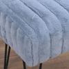 Premium Cabin Lodge Mink Faux Fur Ottoman Bench - 19" X 13" X 17" - Light Blue Solid Color Metal Hairpin Legs Stripe Pattern Durable Textural Appeal Comfy Soft Footrest Standard Ottoman - Living Room view 3
