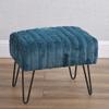 Premium Cabin Lodge Mink Faux Fur Ottoman Bench - 19" X 13" X 17" - Dark Blue Solid Color Metal Hairpin Legs Stripe Pattern Durable Textural Appeal Comfy Soft Footrest Standard Ottoman - Living Room view 2
