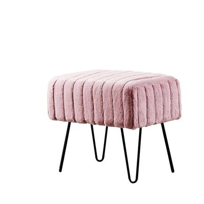 Premium Cabin Lodge Mink Faux Fur Ottoman Bench - 19" X 13" X 17" - Polignac Blush Pink Solid Color Metal Hairpin Legs Stripe Pattern Durable Textural Appeal Comfy Soft Standard Ottoman - Living Room