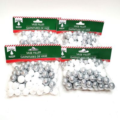 White & Metallic Silver Party Holiday Vase Filler, Set of 4 Bags