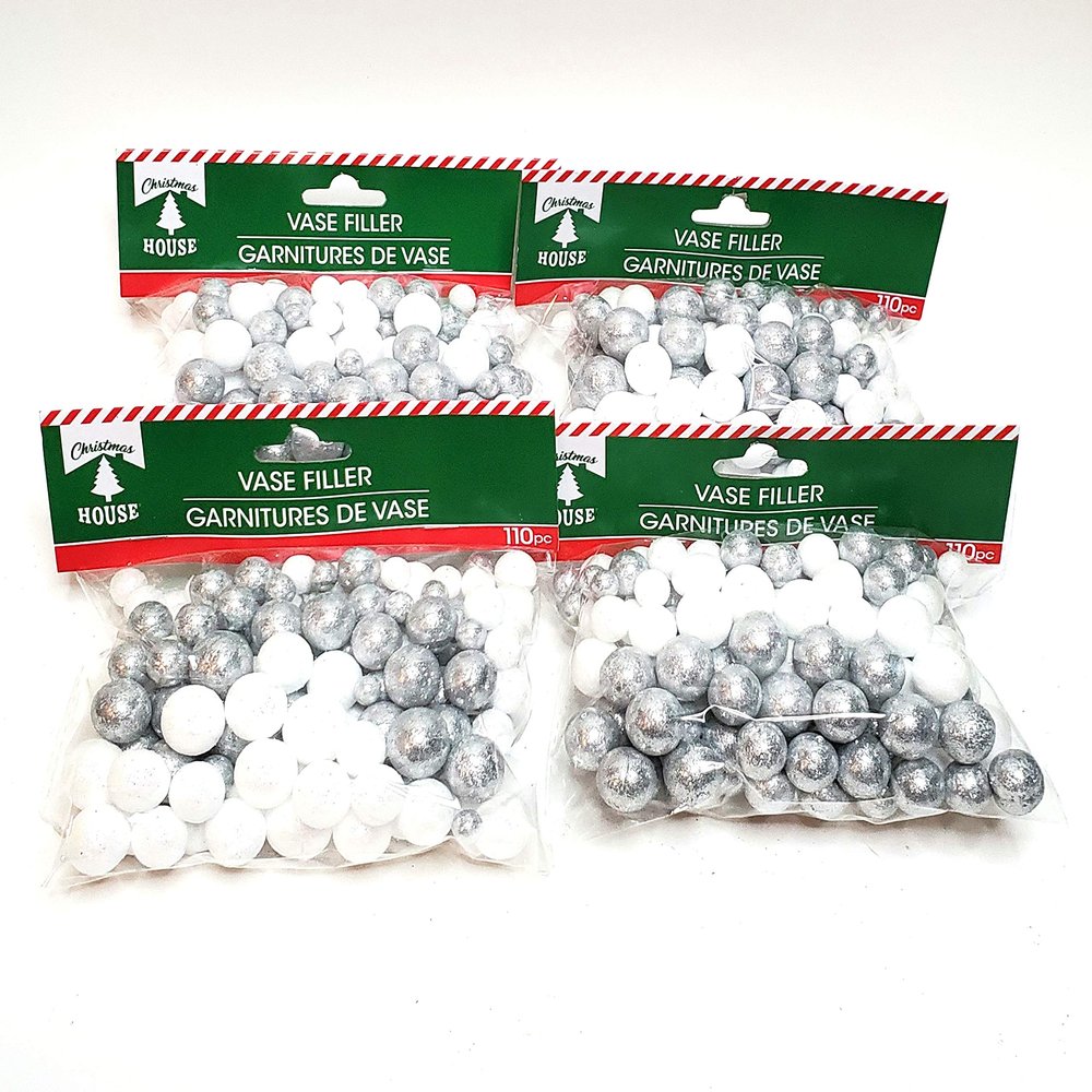 White & Metallic Silver Party Holiday Vase Filler, Set of 4 Bags