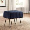 Premium Cabin Lodge Mink Faux Fur Ottoman Bench - 19 X 13 X 17 - Dark Navy Blue Solid Color Metal Hairpin Legs Stripe Pattern Durable Textural Appeal Comfy Soft Footrest Standard Ottoman - Living Room view 1
