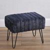 Premium Cabin Lodge Mink Faux Fur Ottoman Bench - 19 X 13 X 17 - Dark Navy Blue Solid Color Metal Hairpin Legs Stripe Pattern Durable Textural Appeal Comfy Soft Footrest Standard Ottoman - Living Room view 2
