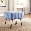 Premium Cabin Lodge Mink Faux Fur Ottoman Bench - 19" X 13" X 17" - Azure Blue Solid Color Metal Hairpin Legs Stripe Pattern Durable Textural Appeal Comfy Soft Footrest Standard Ottoman - Living Room view 1