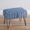 Premium Cabin Lodge Mink Faux Fur Ottoman Bench - 19" X 13" X 17" - Azure Blue Solid Color Metal Hairpin Legs Stripe Pattern Durable Textural Appeal Comfy Soft Footrest Standard Ottoman - Living Room view 2
