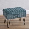 Premium Cabin Lodge Mink Faux Fur Ottoman Bench - 19 X 13 X 17 - Dark Teal Blue Solid Color Metal Hairpin Legs Stripe Pattern Durable Textural Appeal Comfy Soft Footrest Standard Ottoman - Living Room view 2