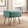 Premium Cabin Lodge Mink Faux Fur Ottoman Bench - 19" X 13" X 17" - Eden Green Solid Color Metal Hairpin Legs Stripe Pattern Durable Textural Appeal Comfy Soft Footrest Standard Ottoman - Living Room view 1