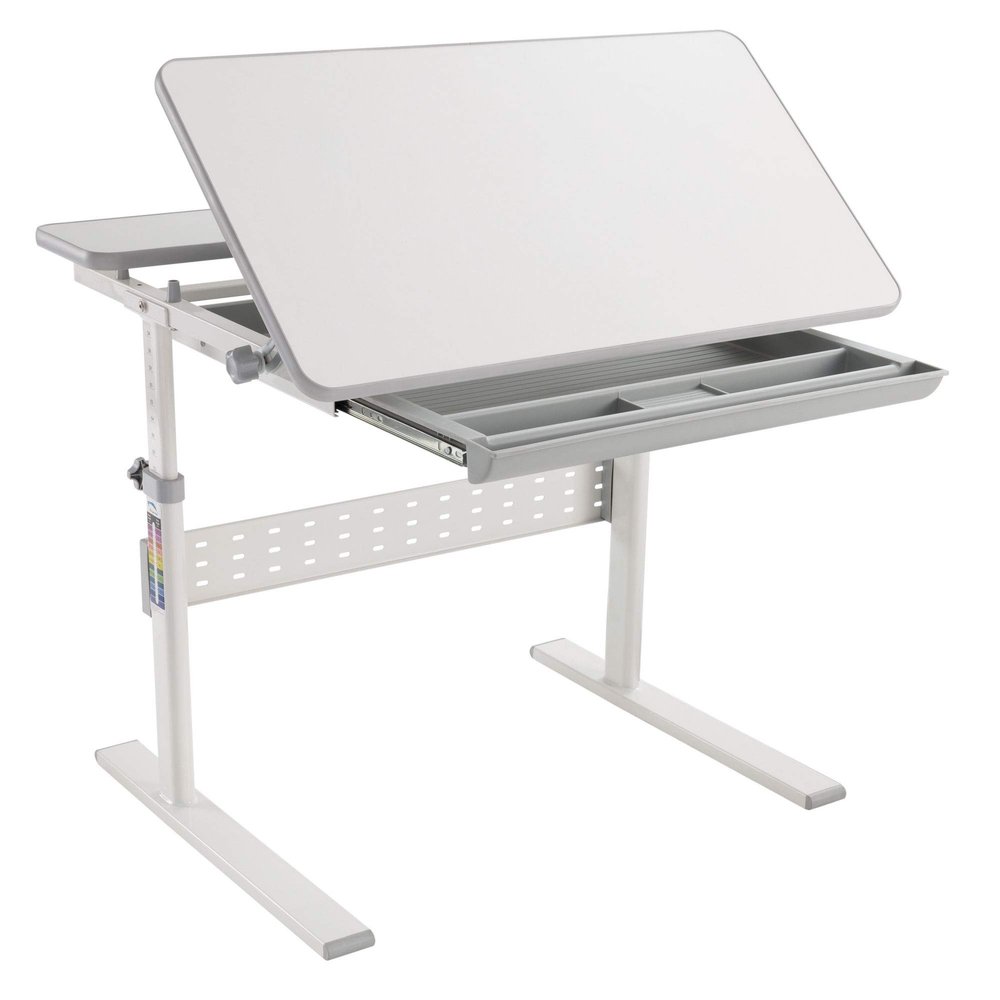 Mount-It! Kids Adjustable Desk with Tilting Desktop, Height Adjustable Study Table with Storage Drawer, Ergonomic Desk for Writing, Drawing & Homework, 31.5" x 26" Desktop Size (Gray)