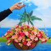 Home and Outdoors Silk Chain Hanging Basket Flowerpot Flowers Artificial Daisy Red Flowers and Pink Flowers (Medium Basket) view 3