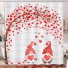 JAWO Valentines Shower Curtain, Romantic Gnome Couple Red Heart Tree Gray Wooden Board Print Bathroom Curtains, Rustic Farmhouse Decorative Fabric Bath Curtain with Hooks Sets, 69X70 Inch view 1