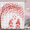 JAWO Valentines Shower Curtain, Romantic Gnome Couple Red Heart Tree Gray Wooden Board Print Bathroom Curtains, Rustic Farmhouse Decorative Fabric Bath Curtain with Hooks Sets, 69X70 Inch view 2