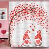 JAWO Valentines Shower Curtain, Romantic Gnome Couple Red Heart Tree Gray Wooden Board Print Bathroom Curtains, Rustic Farmhouse Decorative Fabric Bath Curtain with Hooks Sets, 69X70 Inch view 3