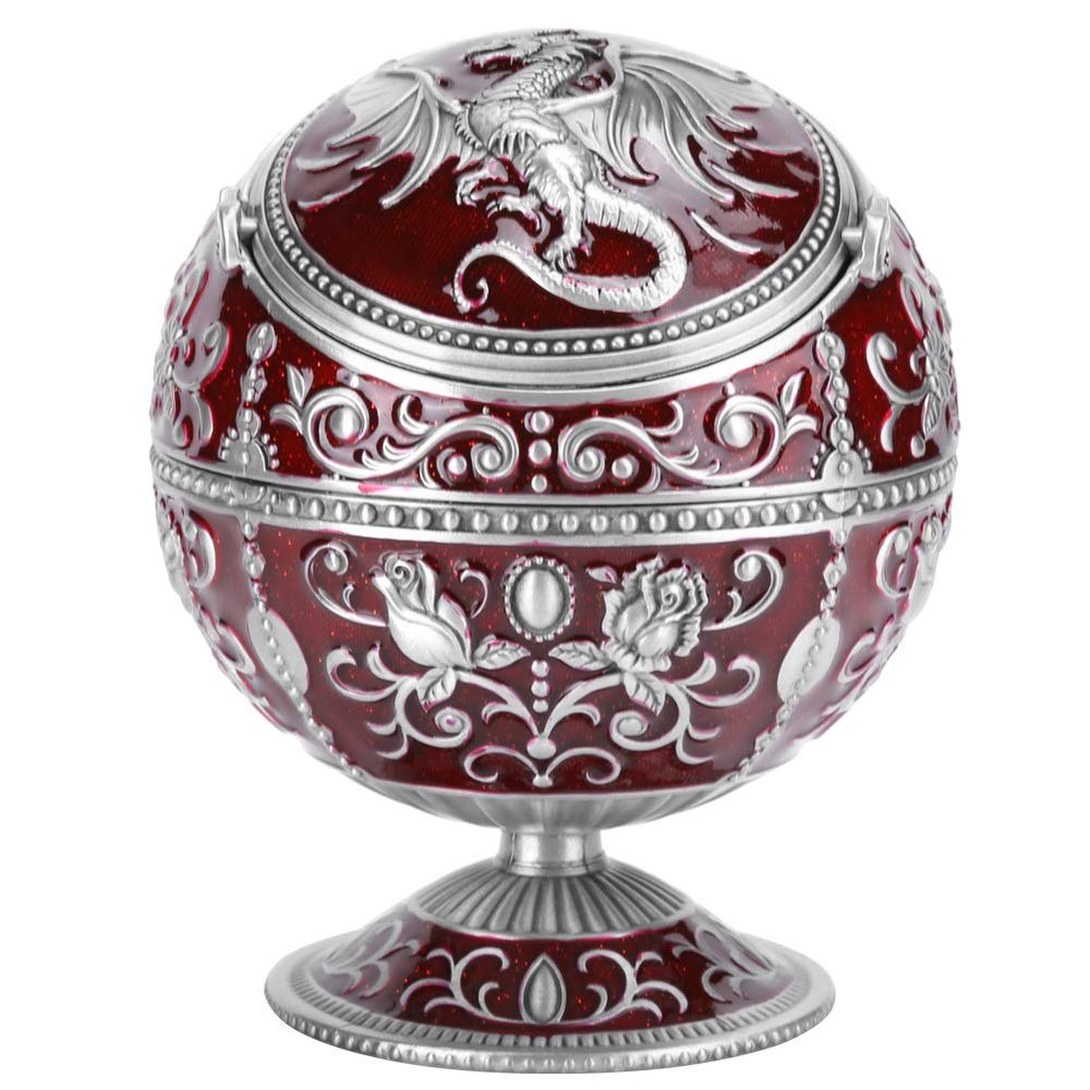 CUEA Non-Fading Metal Ashtray, Ashtray with Lid, Wine Red for Office Home, default
