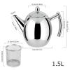 1.5 Litre Stainless Steel Coffee Jug,Thickened Flat Bottom Tea Carafe Mirror Gloss Finished,Filter Included for Home Hotel Cafe Bar Restaurant,1.5L view 2