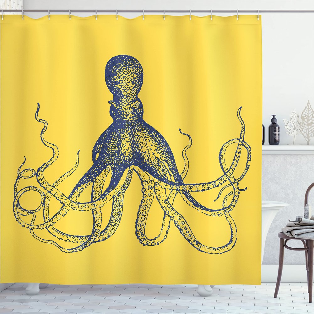 Ambesonne Octopus Shower Curtain, Monochrome Marine Animal Tentacles in Sketch Subaquatic Life Artwork, Cloth Fabric Bathroom Decor Set with Hooks, 69" W x 70" L, Dark Lavender
