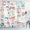 Ambesonne Video Games Shower Curtain, Monochrome Sketch Gaming Design Racing Monitor Device Gadget Teen 90's, Cloth Fabric Bathroom Decor Set with Hooks, 69" W x 70" L, Redbrown Beige view 1