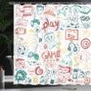 Ambesonne Video Games Shower Curtain, Monochrome Sketch Gaming Design Racing Monitor Device Gadget Teen 90's, Cloth Fabric Bathroom Decor Set with Hooks, 69" W x 70" L, Redbrown Beige view 3