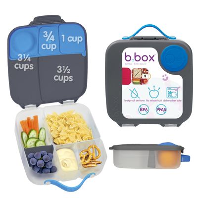 b.box Lunch Box for Big Eaters All Ages - 8.5 Cup Leak Proof Bento Box with 4 Compartments, School Lunch Container with Ice Pack, Dishwasher Safe, BPA-Free, PFAS-Free - Blue Slate